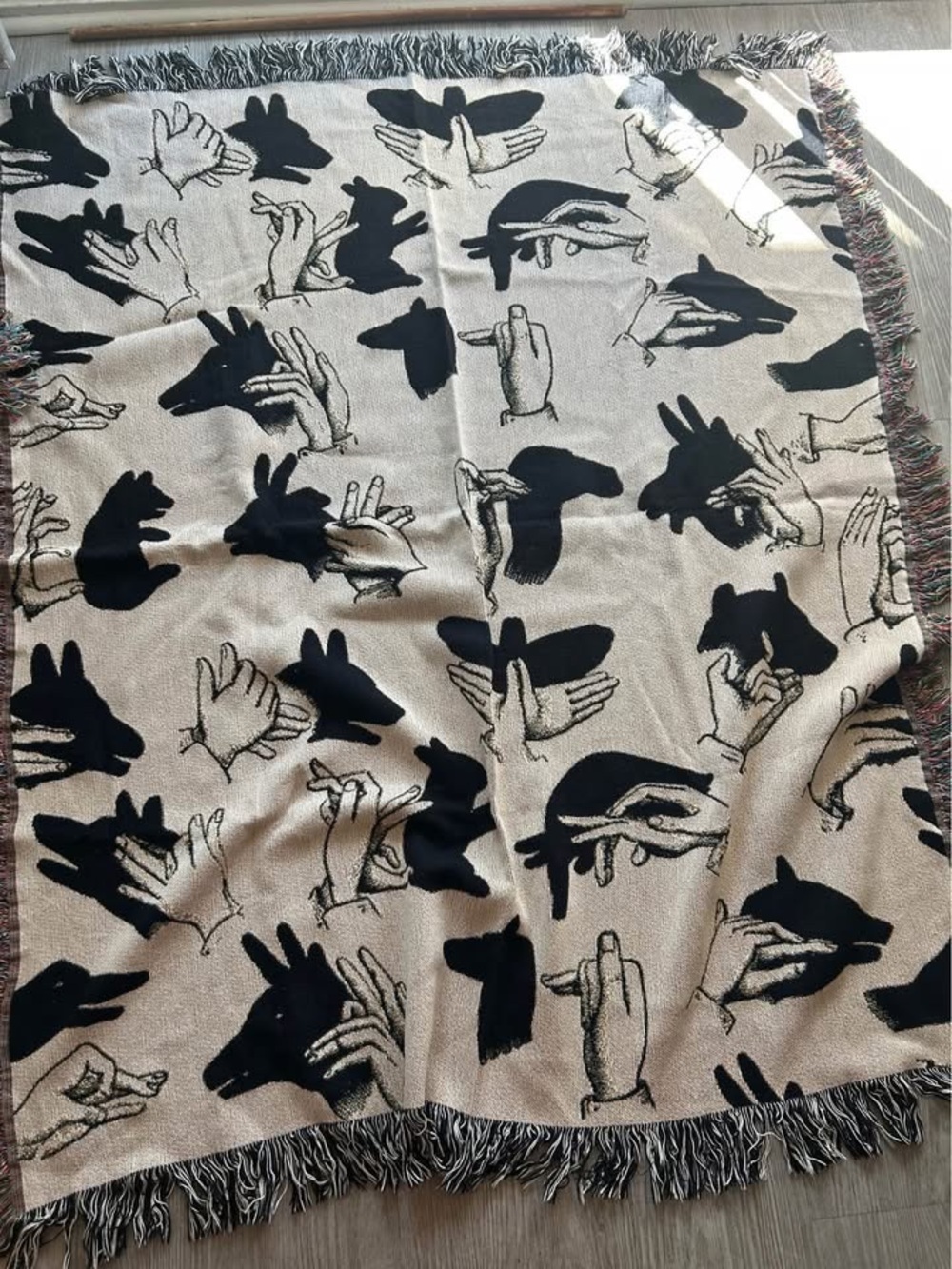 Boho Black Shadow Puppet Throw Blanket